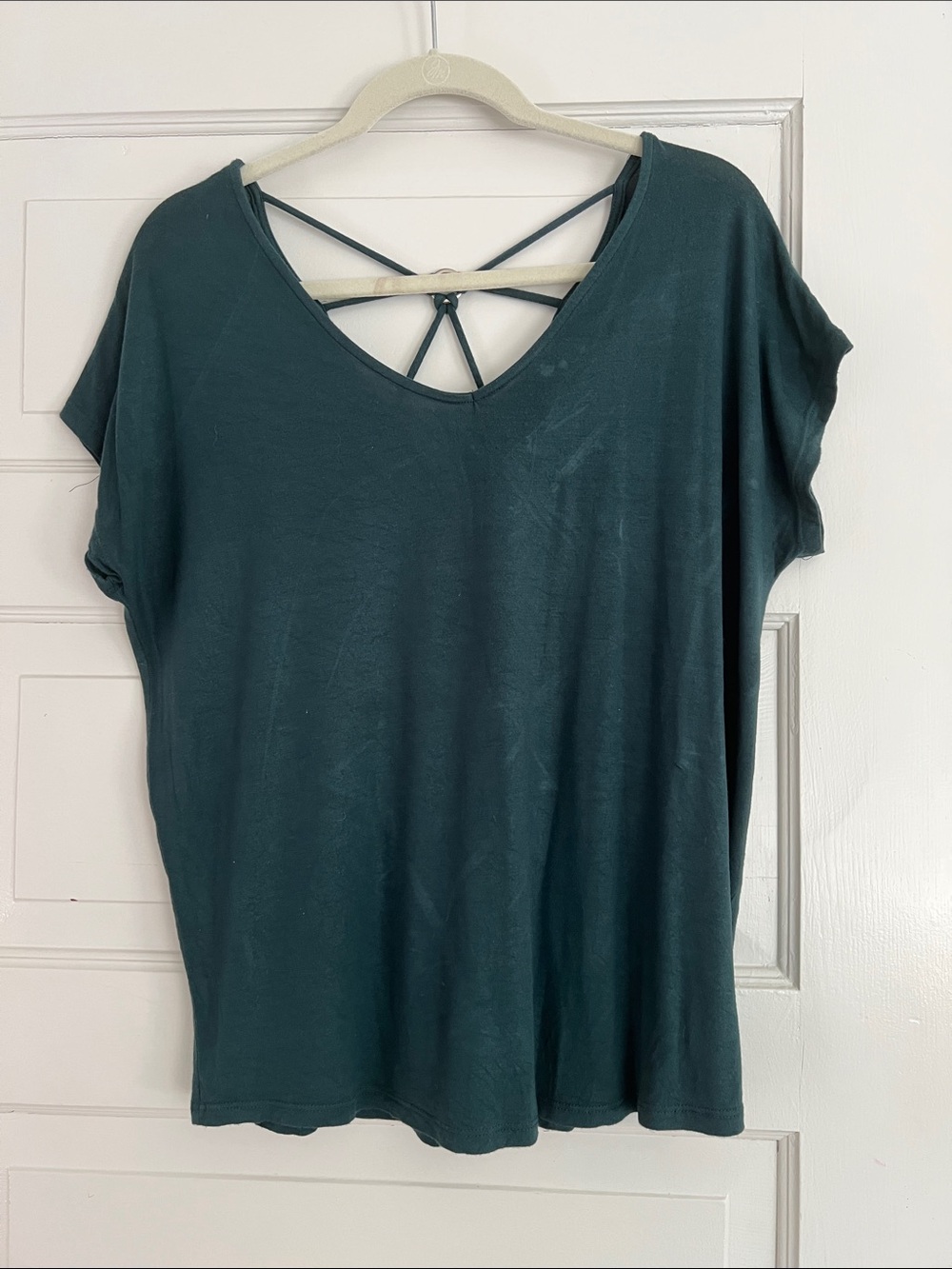 Papermoon Dark Teal Short Sleeve V-Neck Top with Strappy Back